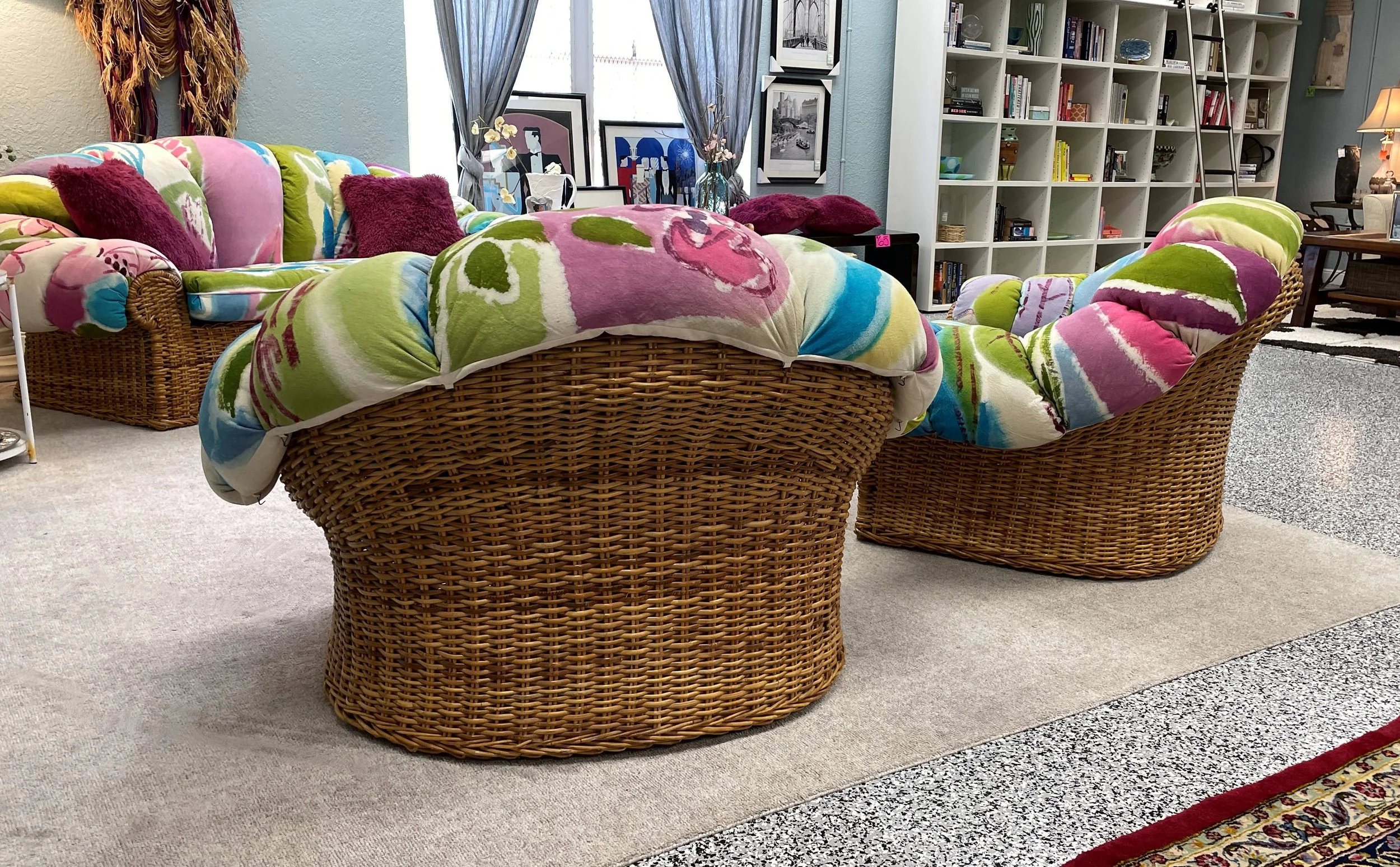 Encore Furniture Gallery-Vintage 1980s Rattan Lounge Chairs With